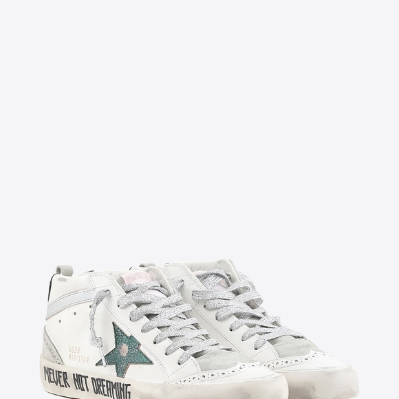 AUTHENTIC Golden Goose Mid Star - White Emerald Green Silver - Picture 2 of 7